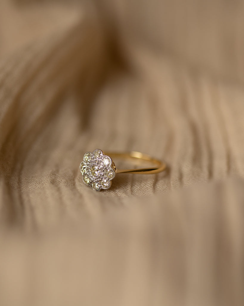 Olivia Antique 18ct Gold Diamond Daisy Cluster Ring