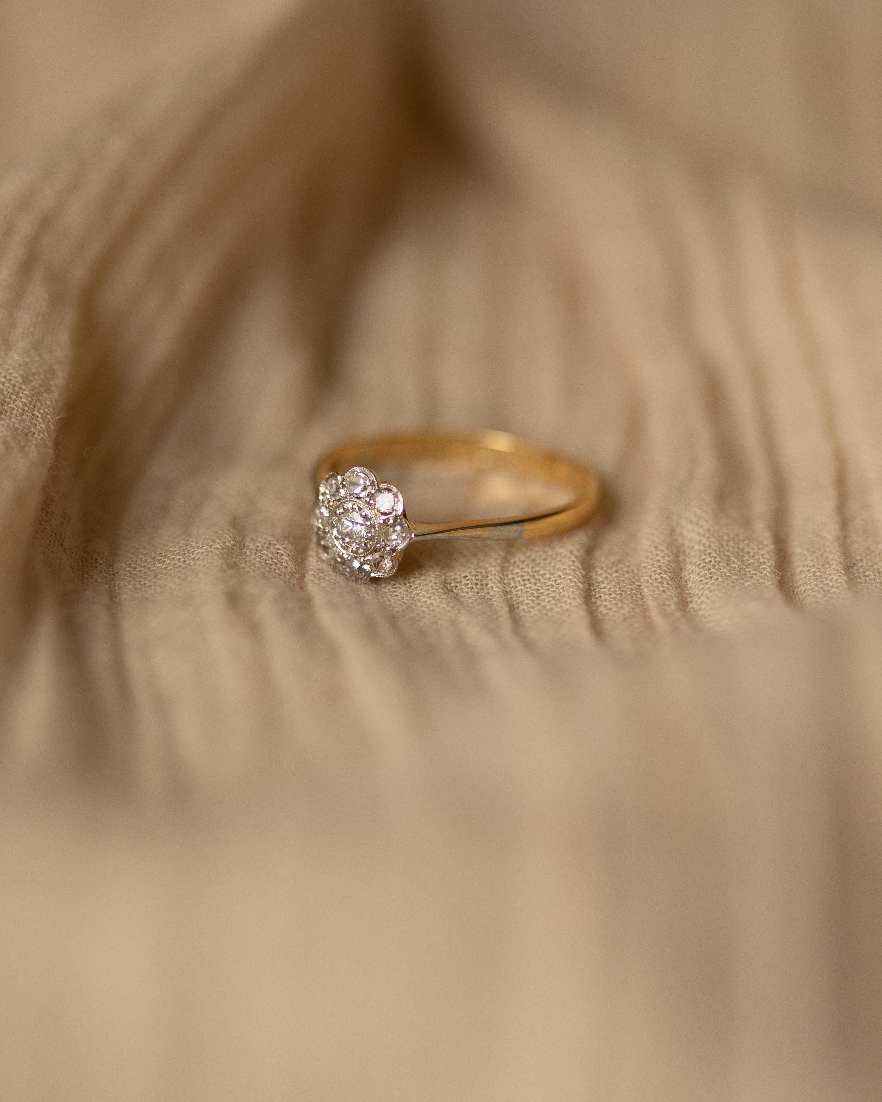 Margaret Antique 18ct Gold Diamond Daisy Cluster Ring