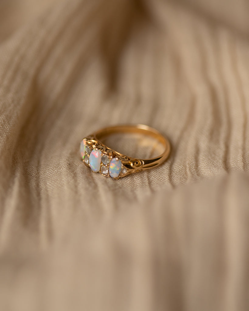Rosalind Antique 18ct Gold Opal & Rose-Cut Diamond Ring