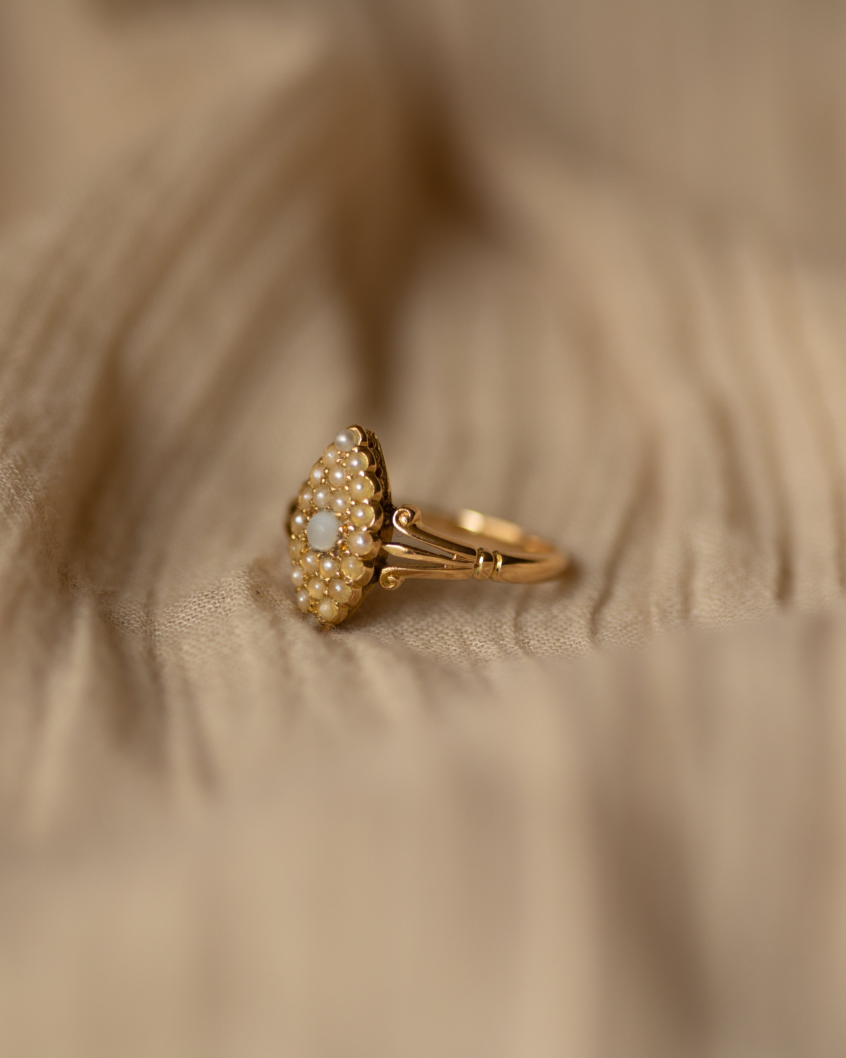 Mabel Antique 18ct Gold Split Pearl Marquise Ring