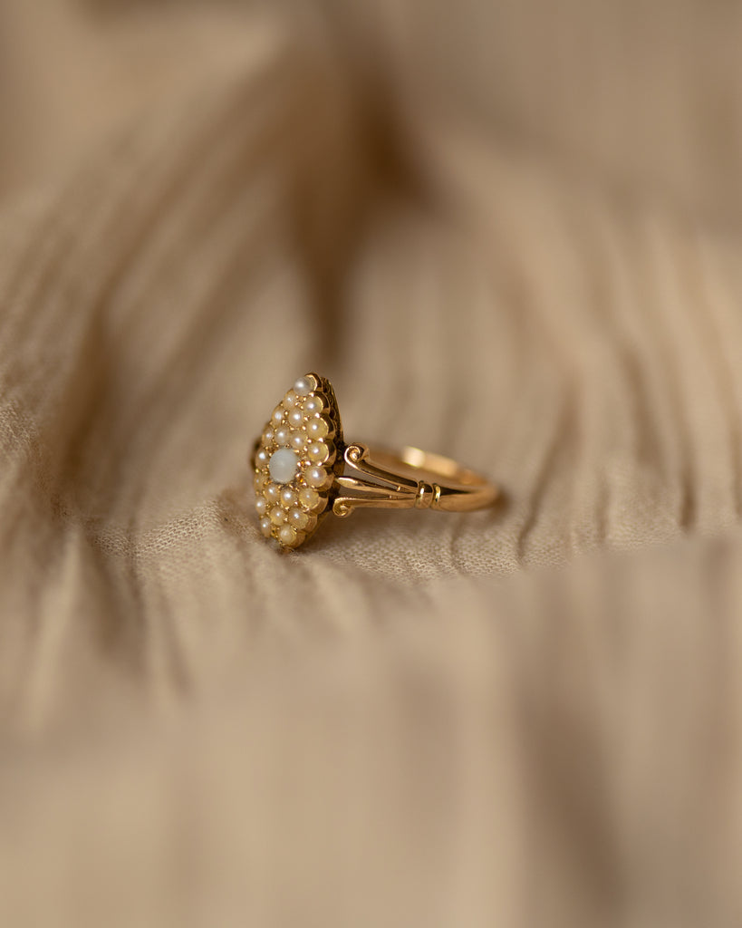 Mabel Antique 18ct Gold Split Pearl Marquise Ring