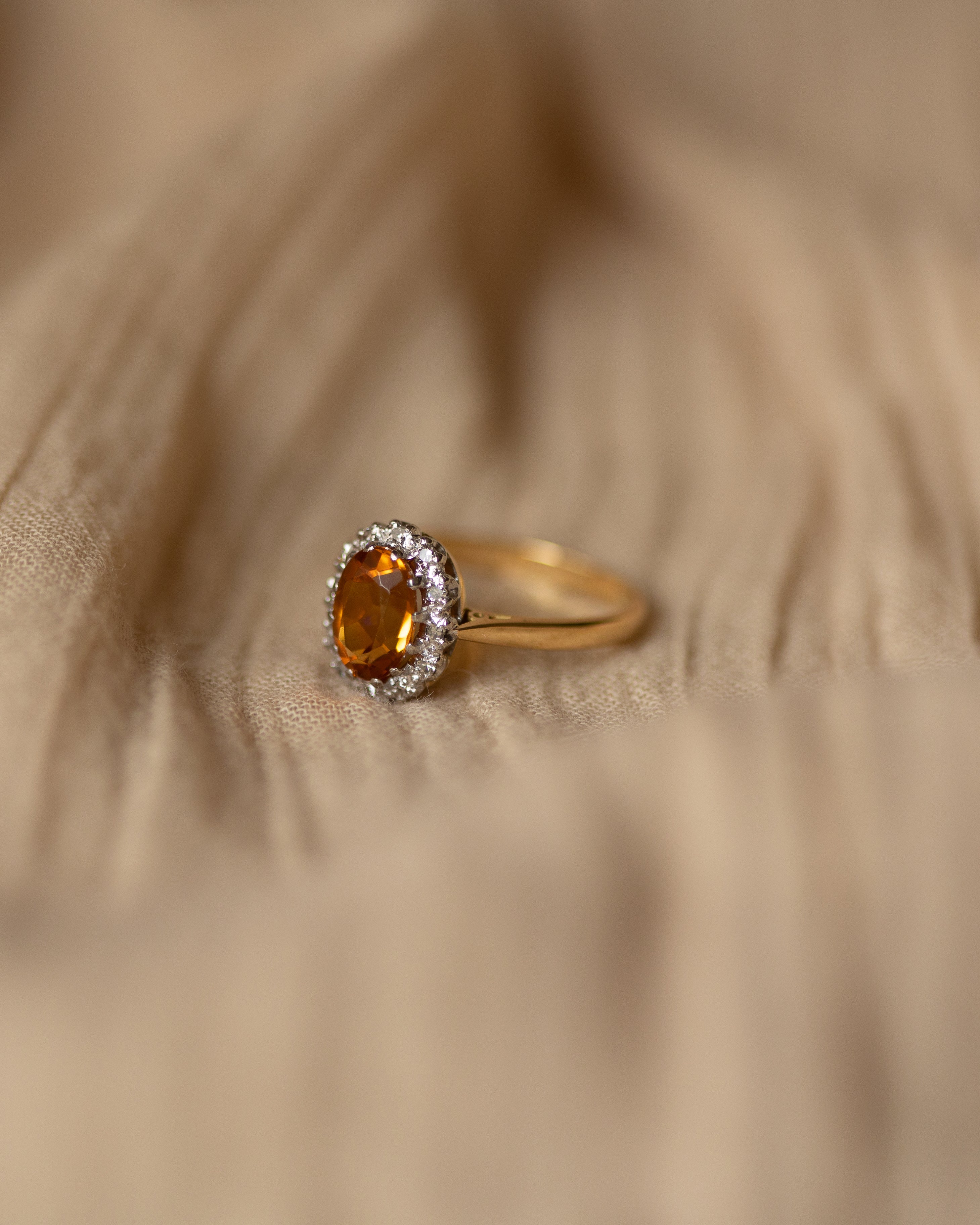 Mavis Vintage 18ct Gold Citrine & Diamond Cluster Ring
