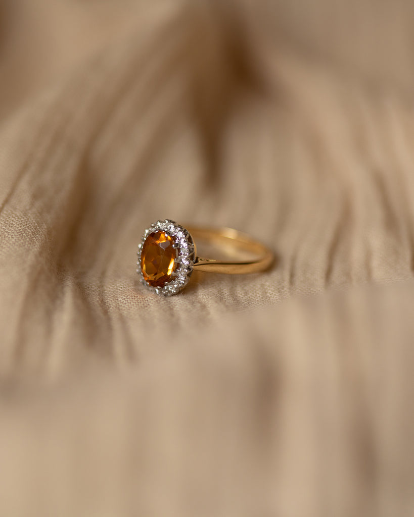 Mavis Vintage 18ct Gold Citrine & Diamond Cluster Ring