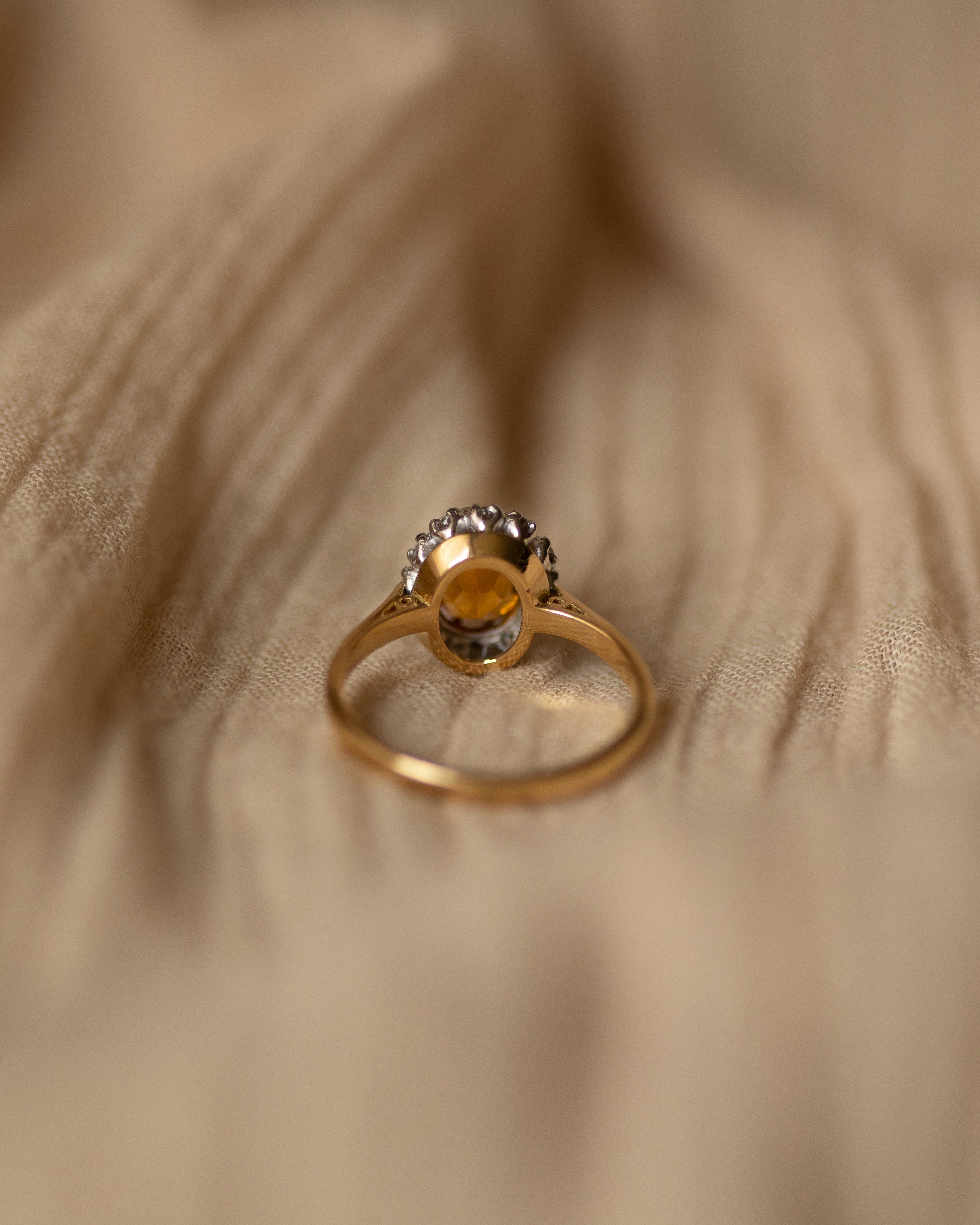 Mavis Vintage 18ct Gold Citrine & Diamond Cluster Ring