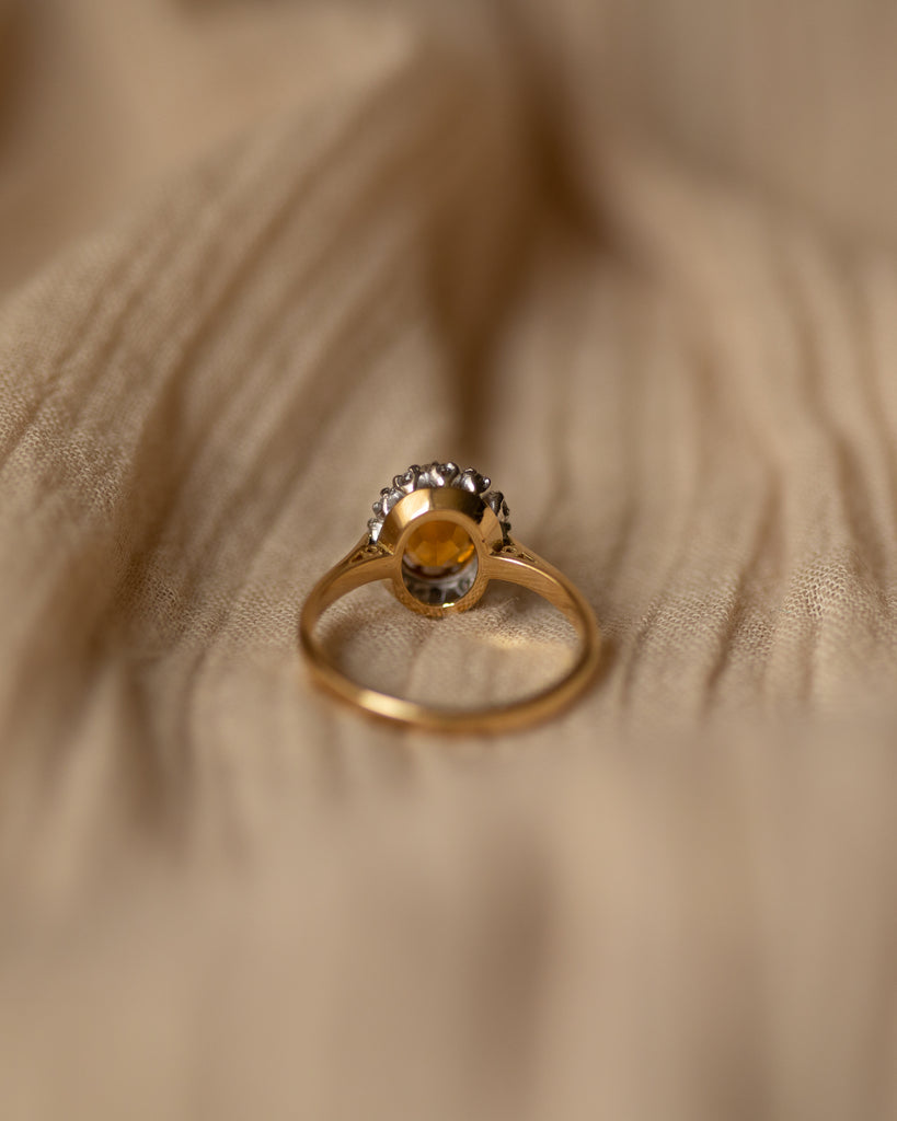 Mavis Vintage 18ct Gold Citrine & Diamond Cluster Ring