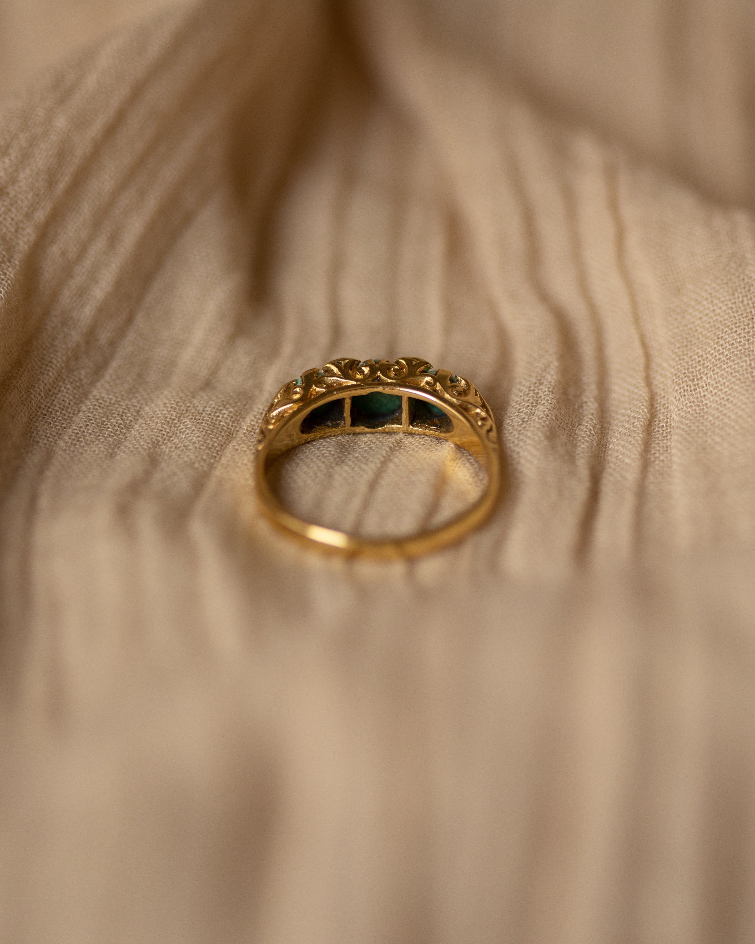 Irene 1975 Vintage 18ct Gold Turquoise & Diamond Trilogy Ring