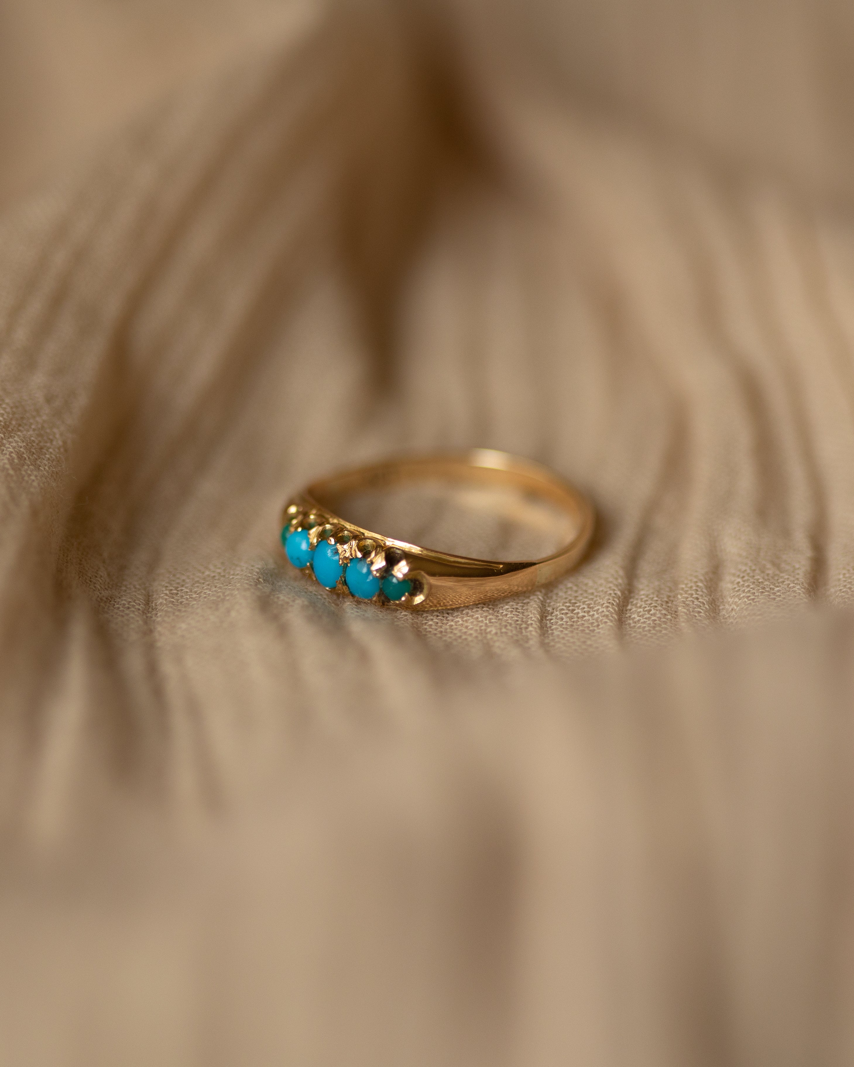 June Antique 9ct Gold Turquoise Five Stone Ring