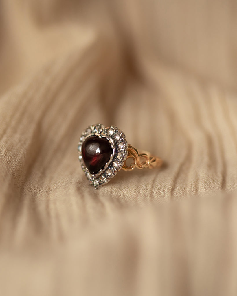 Virginia Antique 18ct Gold Garnet & Diamond Heart Ring