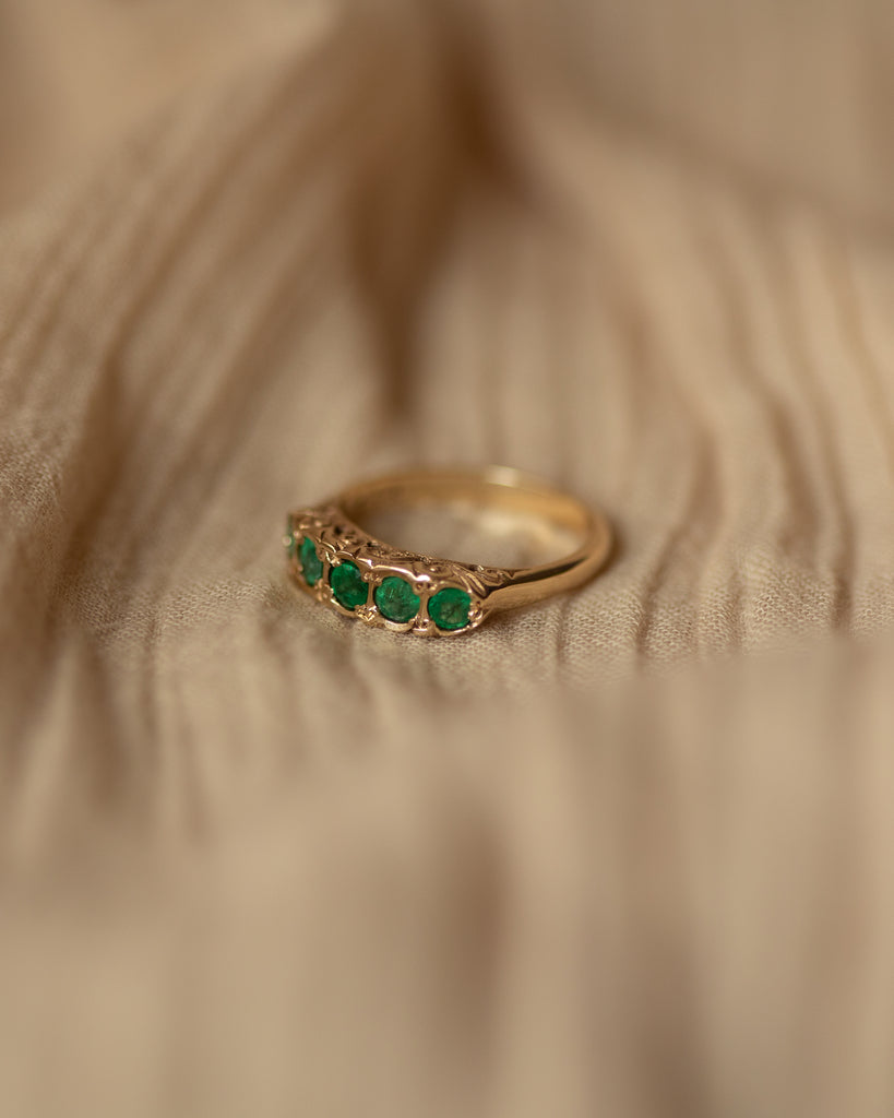 Edie 1986 9ct Gold Five Stone Emerald Ring