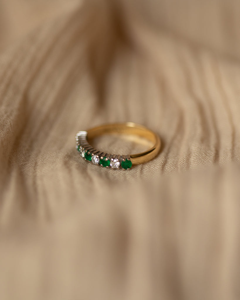 Harriet 1989 18ct Gold Emerald & Diamond Half Eternity Ring