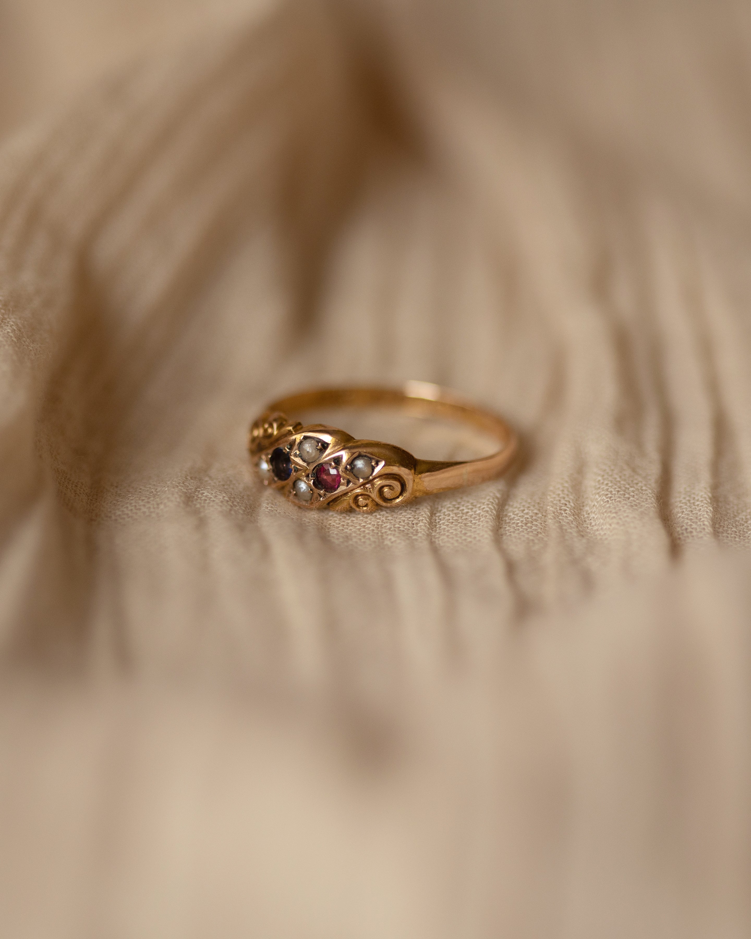 Colette 1900 Victorian 15ct Gold Ruby, Sapphire & Pearl Ring