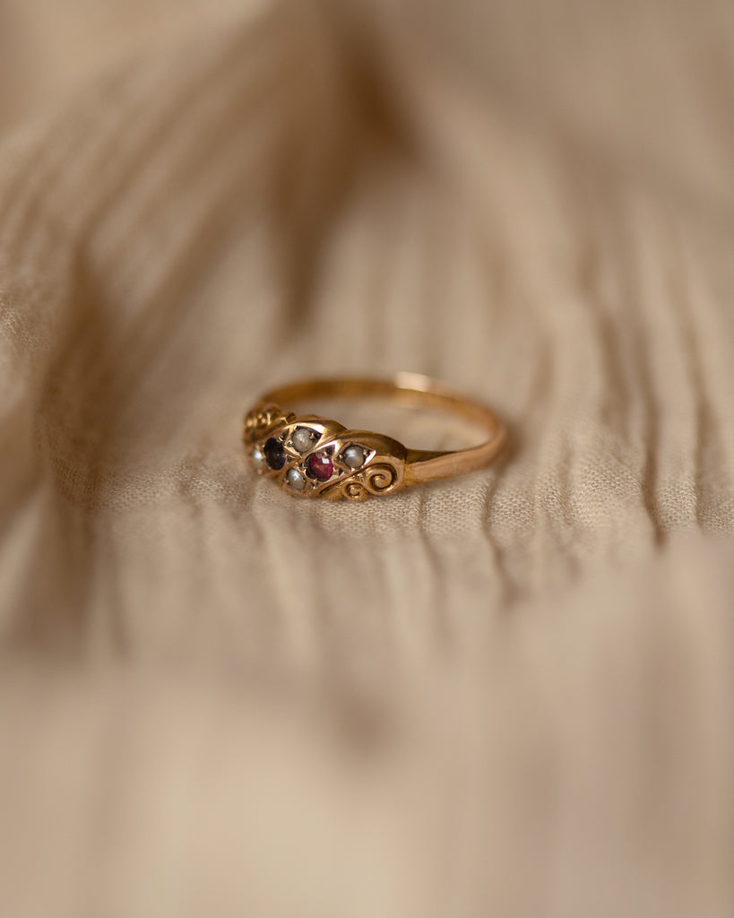 Colette 1900 Victorian 15ct Gold Ruby, Sapphire & Pearl Ring