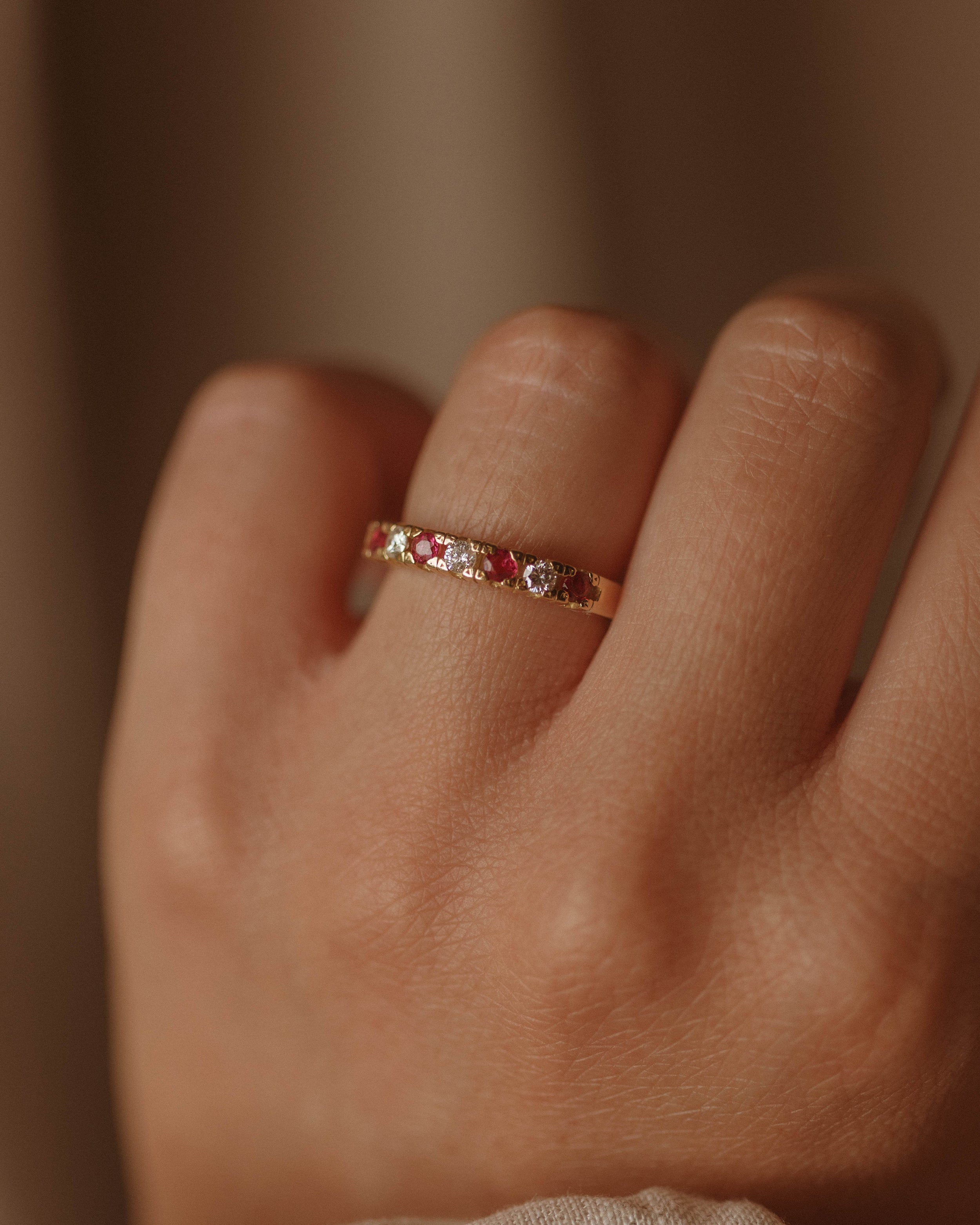 Anais Vintage 18ct Gold Ruby & Diamond Half Eternity Ring