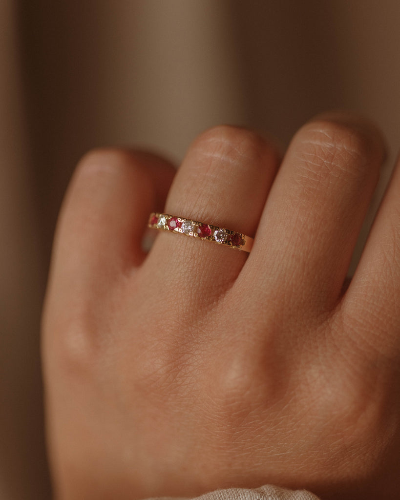 Anais Vintage 18ct Gold Ruby & Diamond Half Eternity Ring