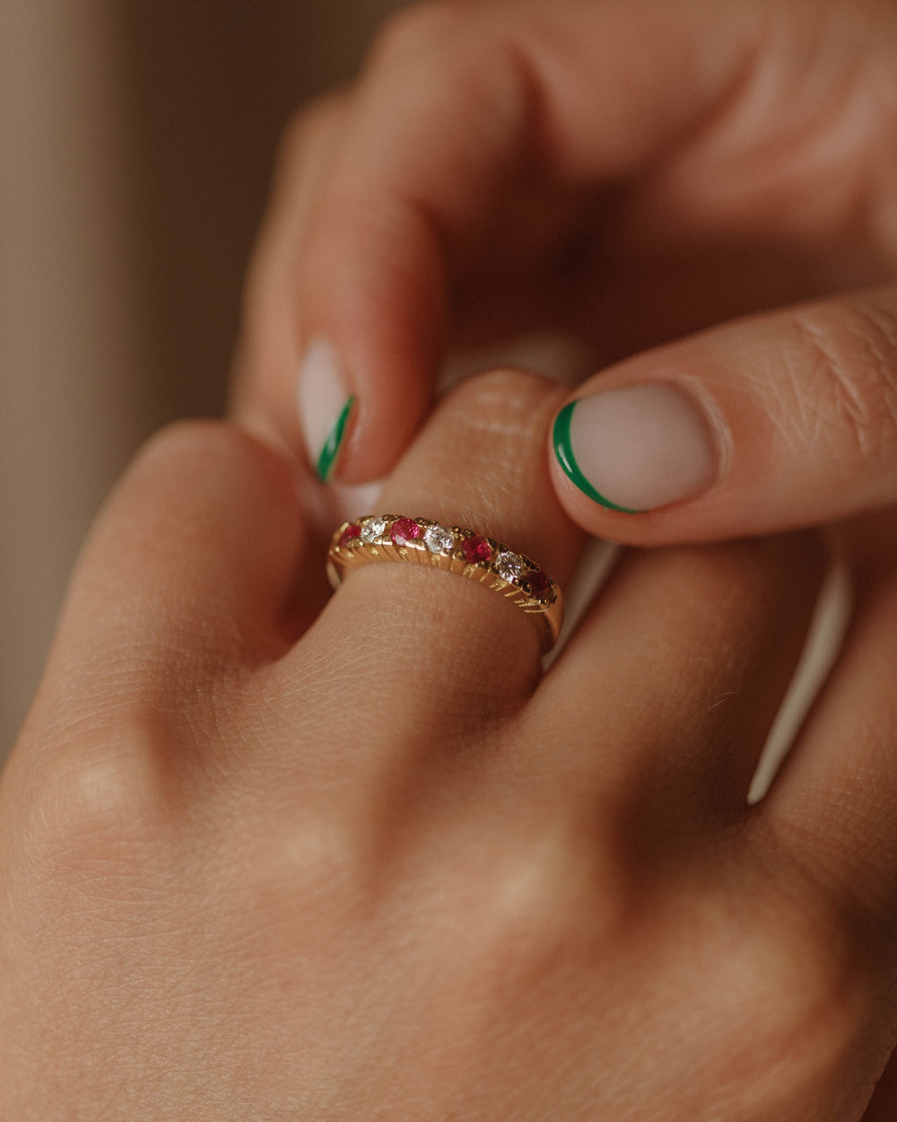 Anais Vintage 18ct Gold Ruby & Diamond Half Eternity Ring
