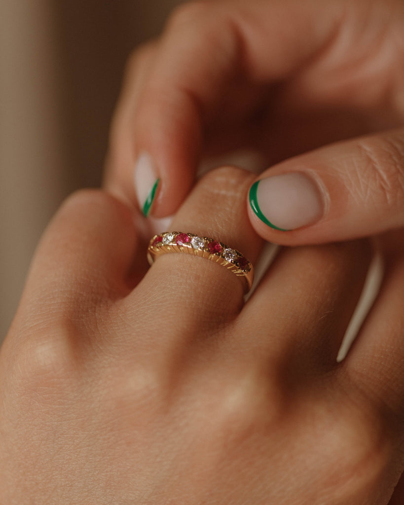 Anais Vintage 18ct Gold Ruby & Diamond Half Eternity Ring