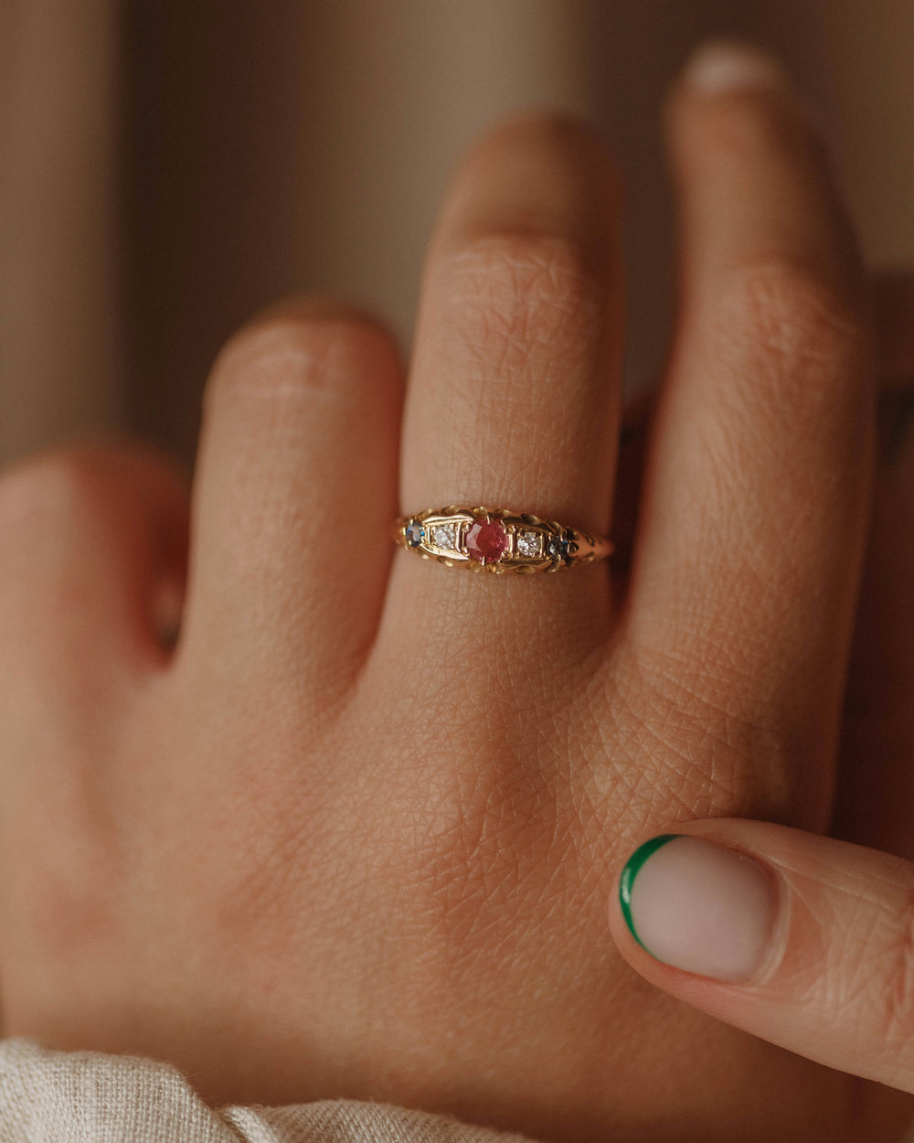 Annabeth 1906 18ct Gold Ruby, Sapphire & Diamond Ring
