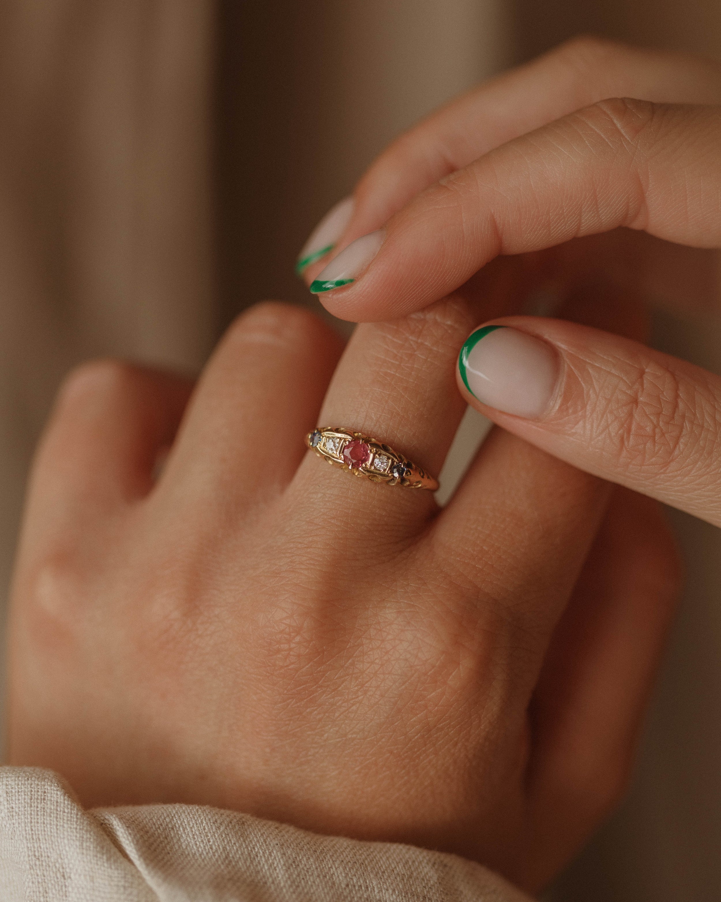 Annabeth 1906 18ct Gold Ruby, Sapphire & Diamond Ring