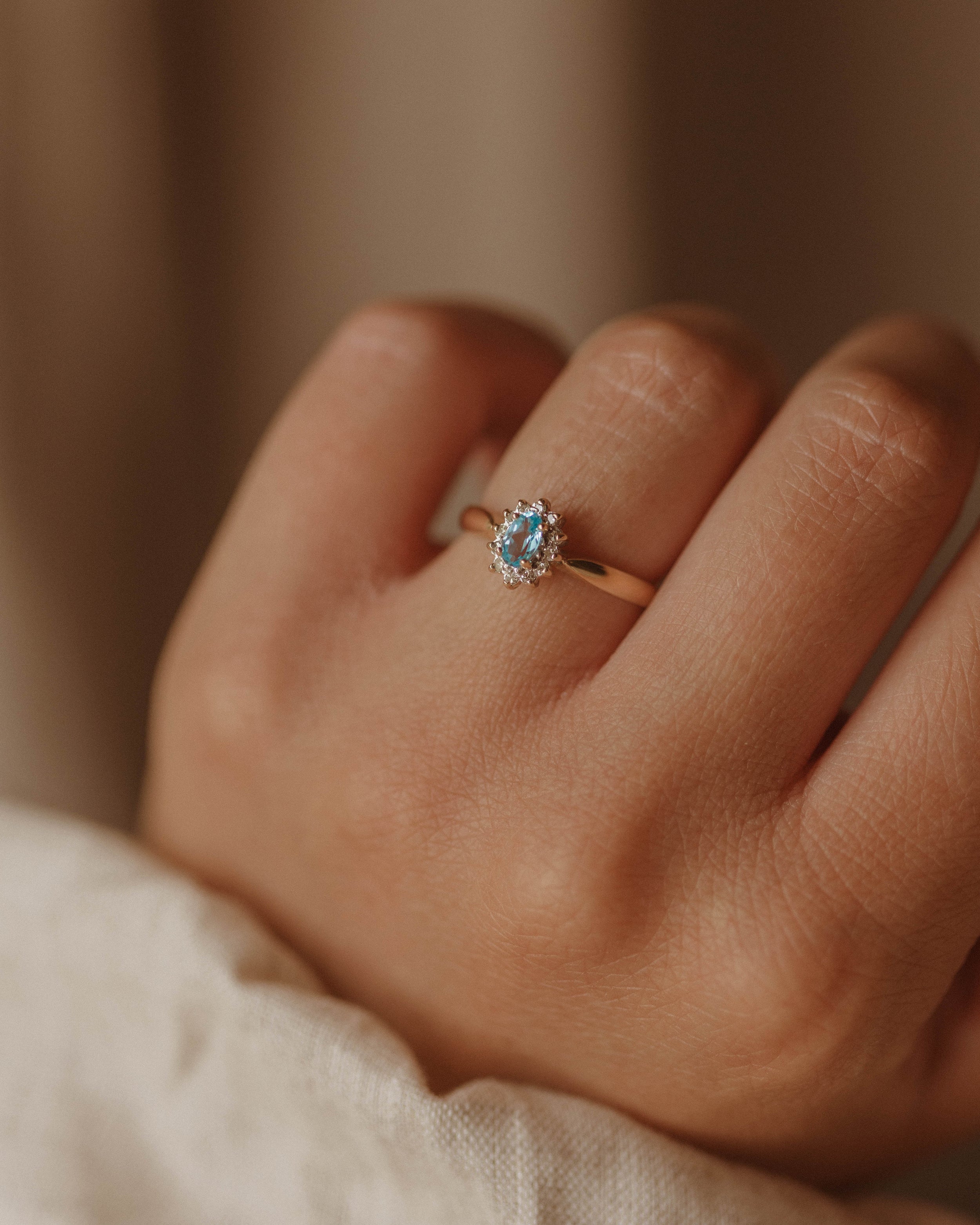 Image of Frances Vintage 9ct Gold Aquamarine & Diamond Ring