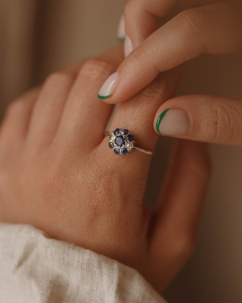 Hattie Antique 9ct Gold Sapphire & Diamond Cluster Ring