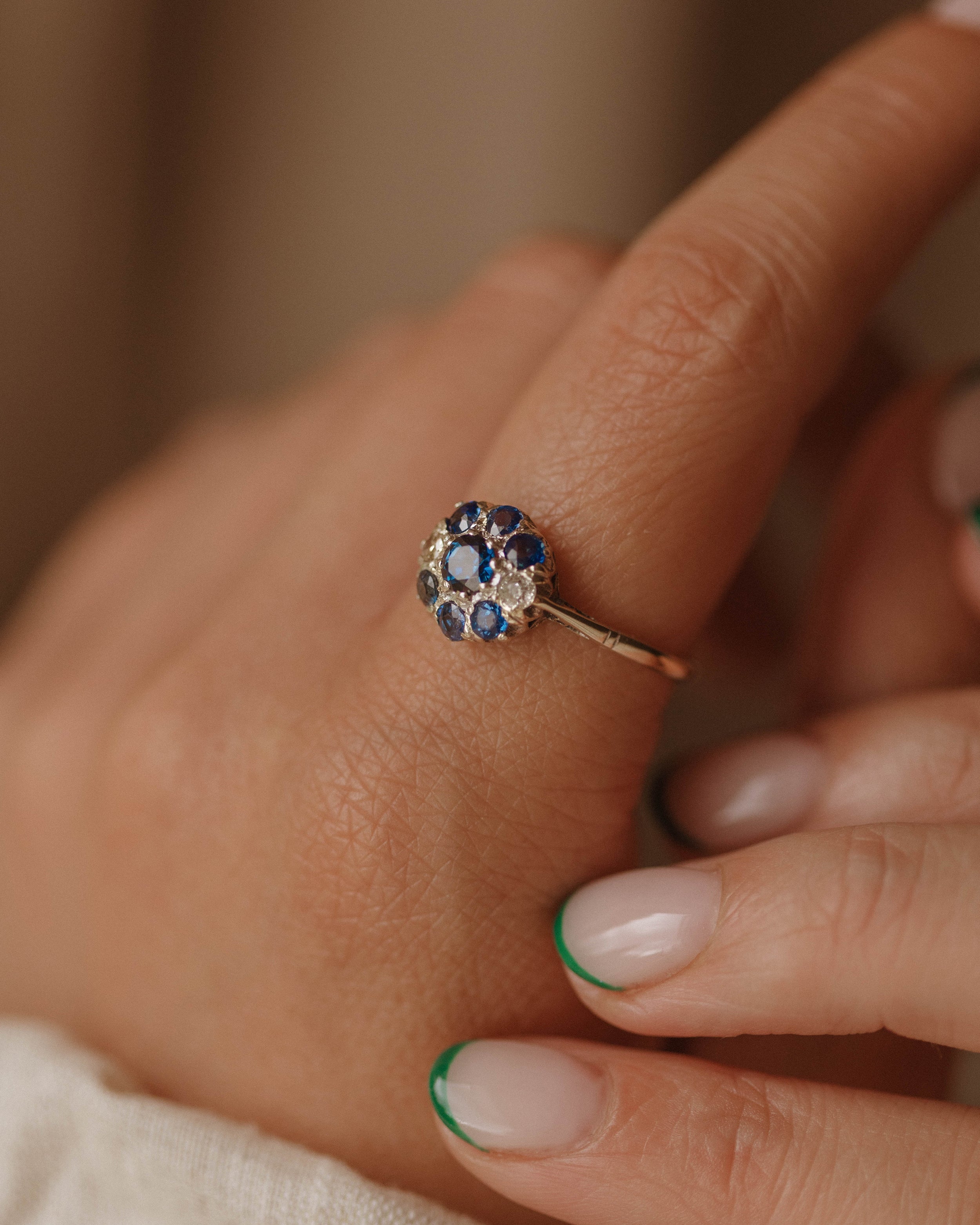 Image of Hattie Antique 9ct Gold Sapphire & Diamond Cluster Ring