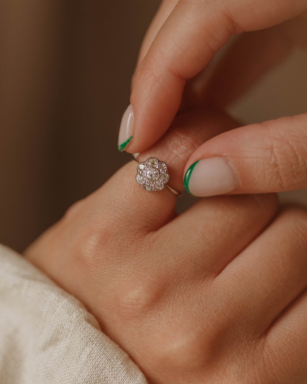 Rosanna Antique 18ct White Gold Diamond Cluster Ring