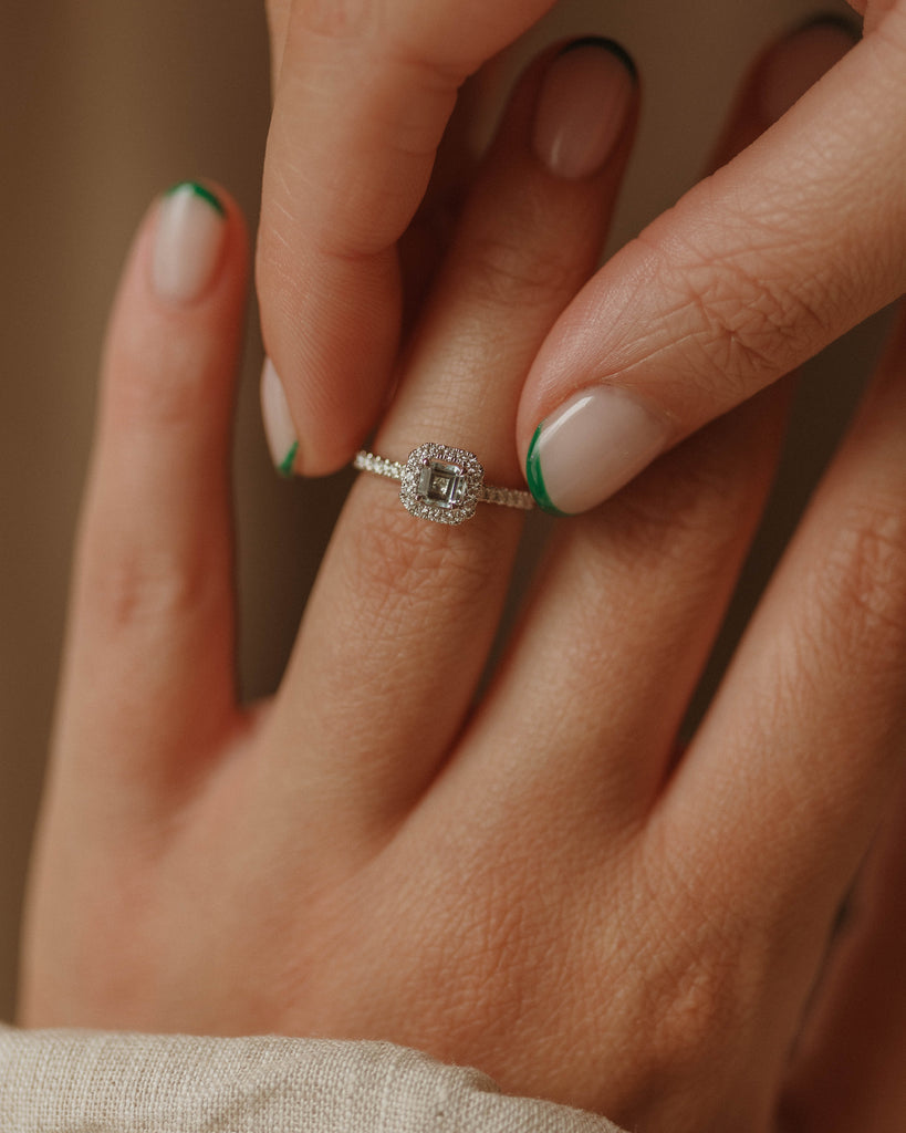 Olivia 18ct White Gold Aquamarine & Diamond Cluster Ring