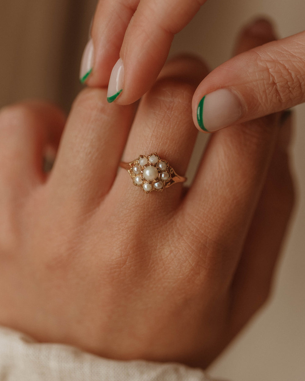 Maria Vintage 9ct Gold Pearl Flower Cluster Ring