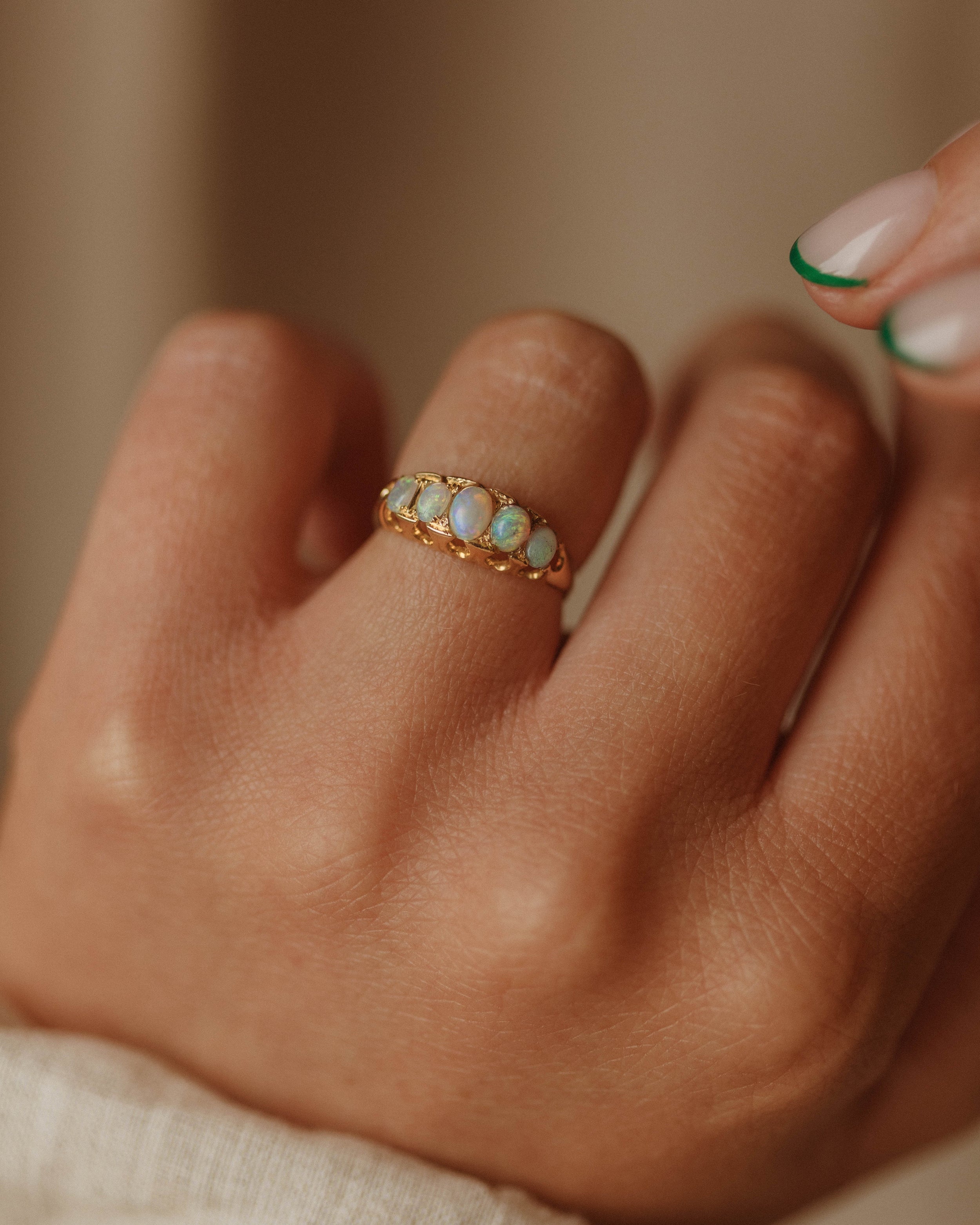 Image of Alexandra Antique 18ct Gold Five Stone Opal Ring