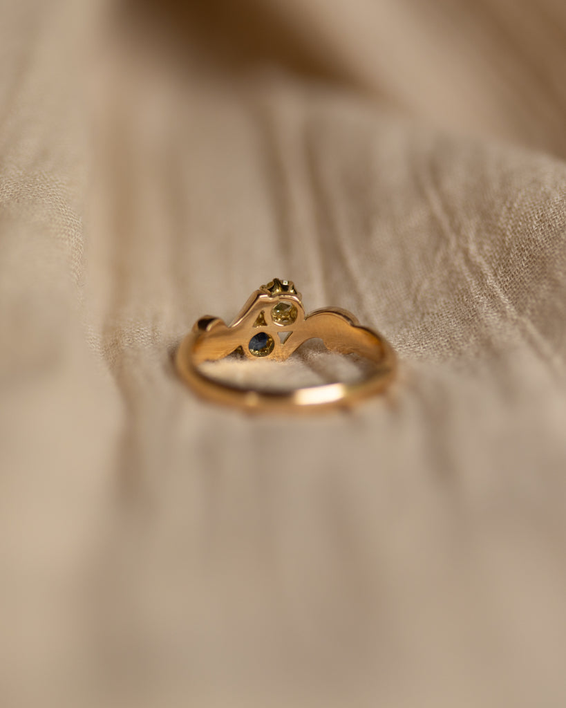 Sybil 1902 Antique 18ct Gold Sapphire & Diamond Toi Et Moi Ring