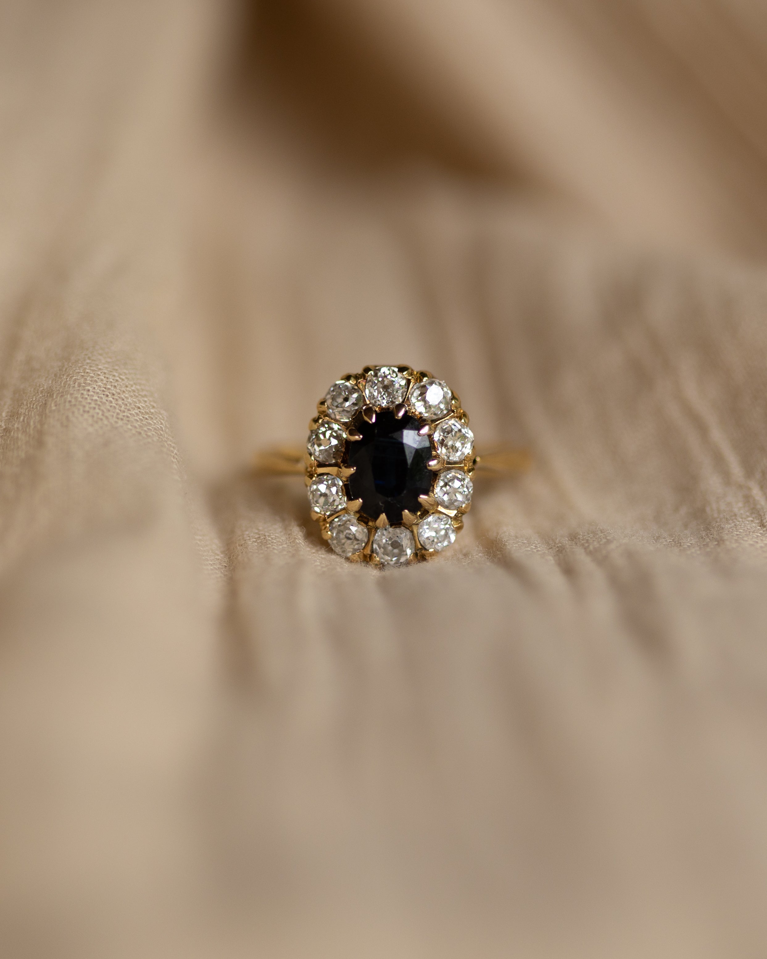 Image of Yvette Antique 18ct Gold Sapphire & Diamond Cluster Ring