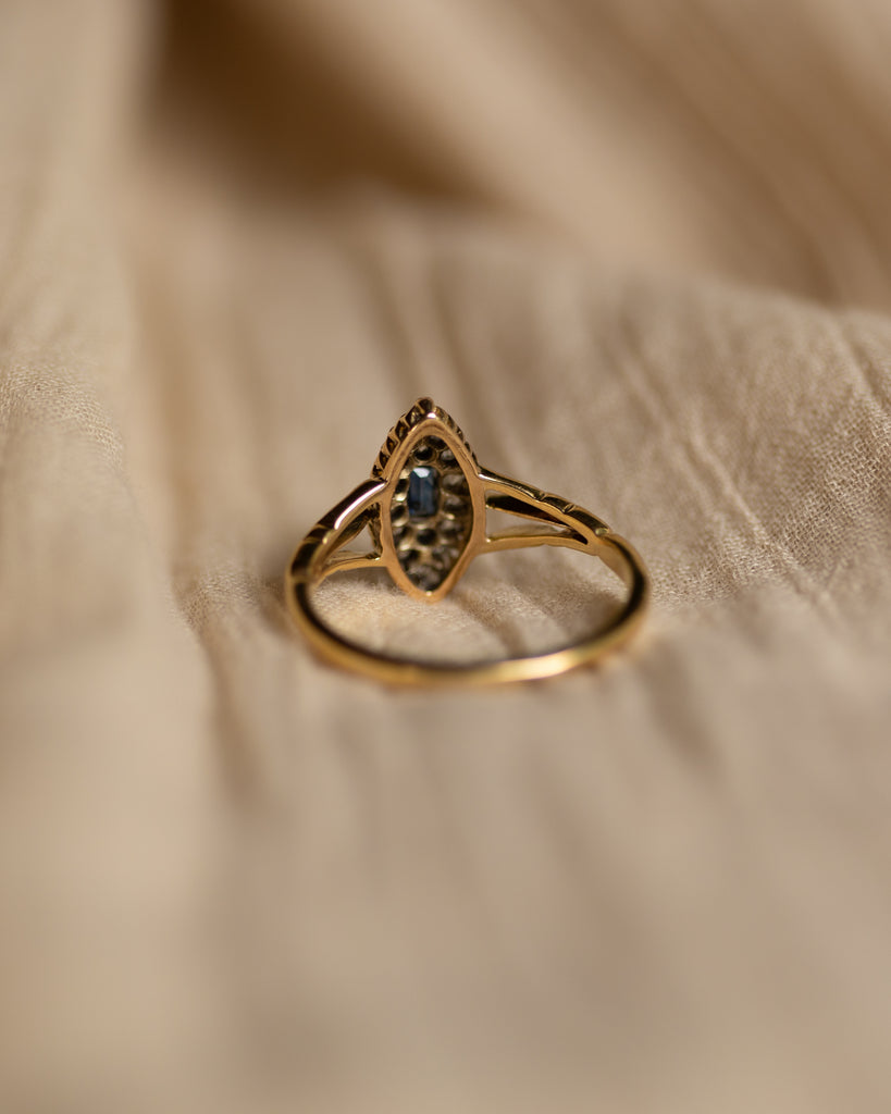 Anais Antique 18ct Gold Sapphire & Diamond Navette Ring