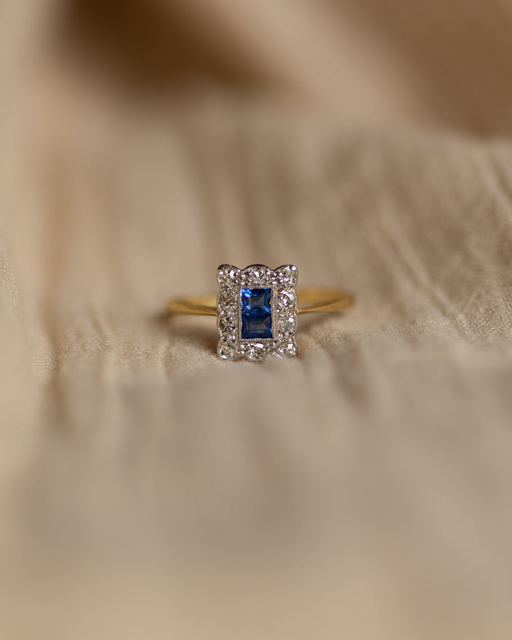 Primrose Antique 18ct Gold Sapphire & Diamond Square Cluster Ring