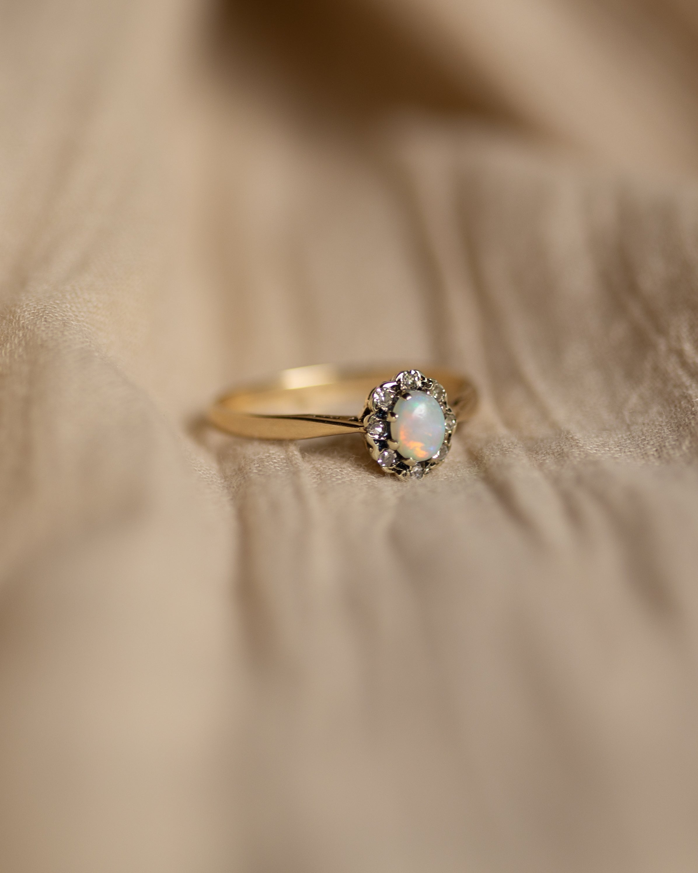 Maude 1983 Vintage 9ct Gold Opal & Diamond Cluster Ring