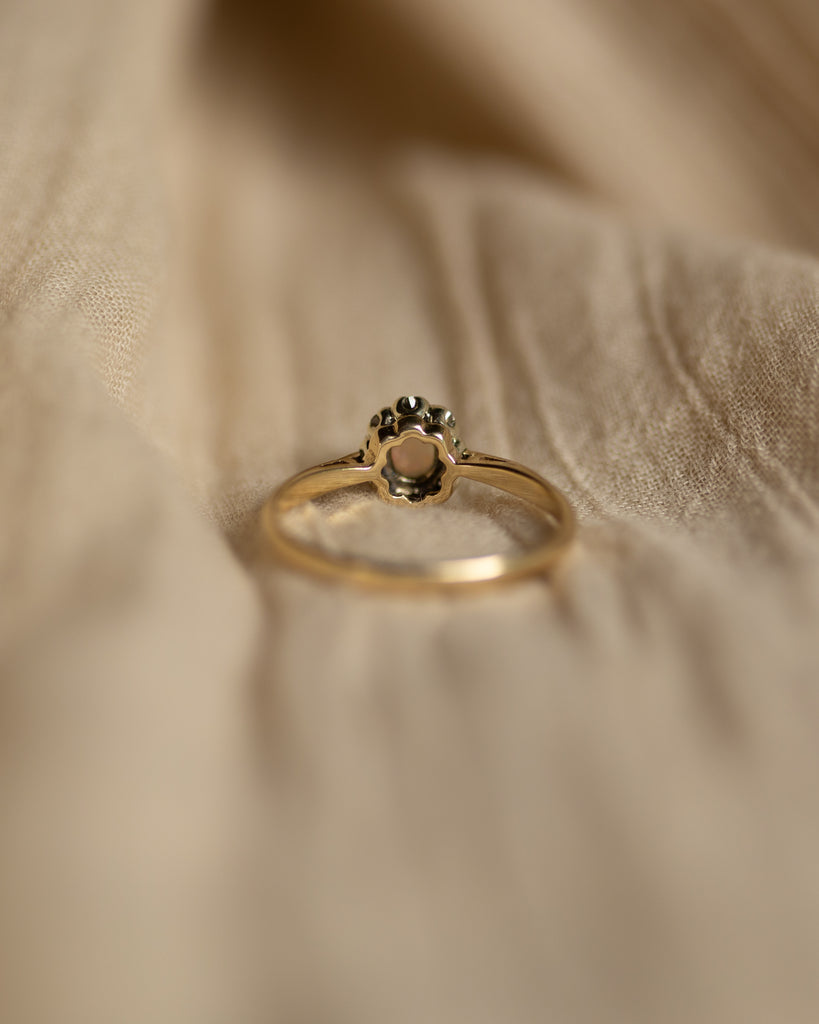 Maude 1983 Vintage 9ct Gold Opal & Diamond Cluster Ring