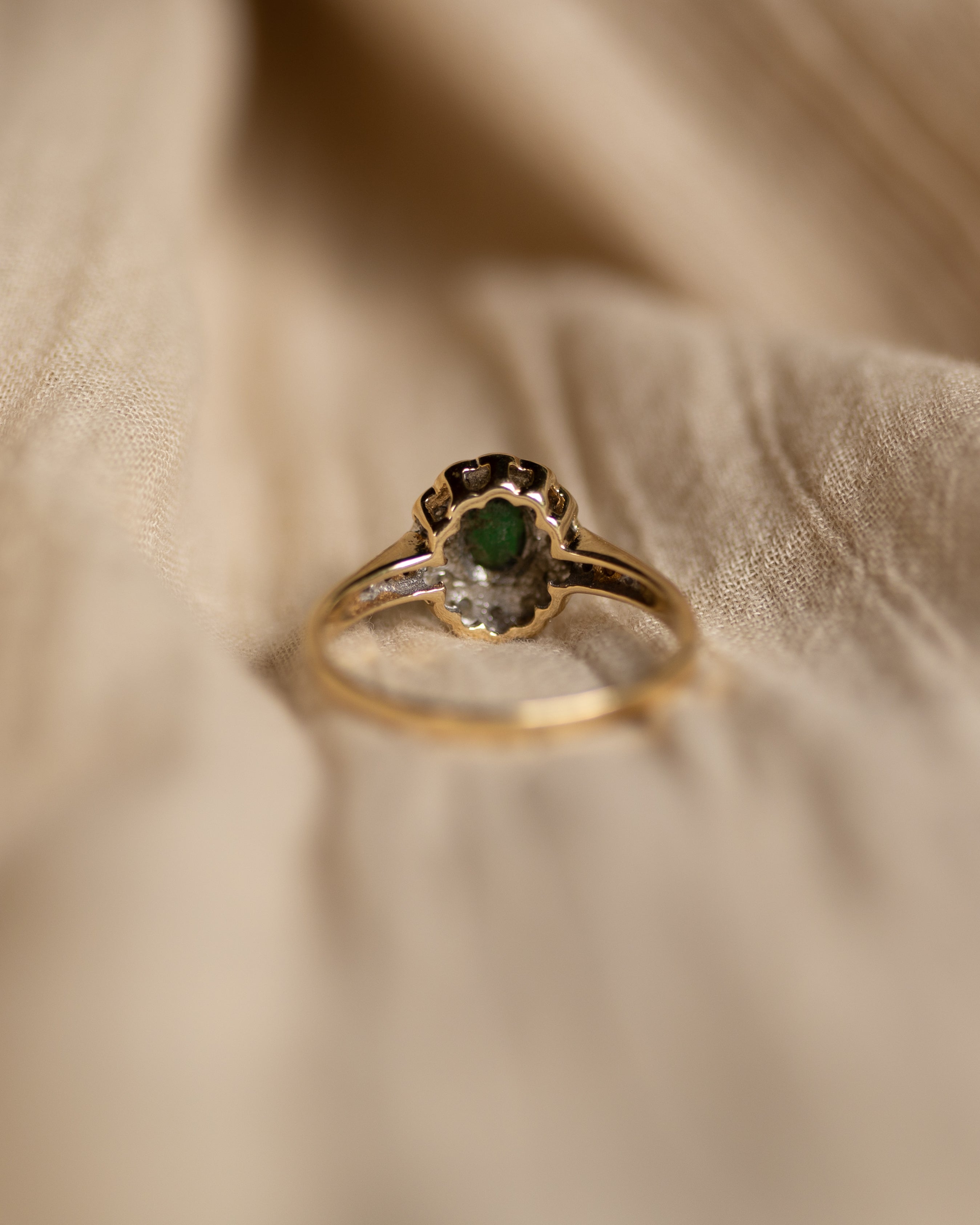 Alma Vintage 9ct Gold Emerald & Diamond Cluster Ring