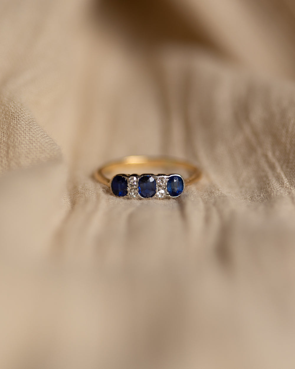 Ariane Antique 9ct Gold Sapphire & Diamond Seven Stone Ring