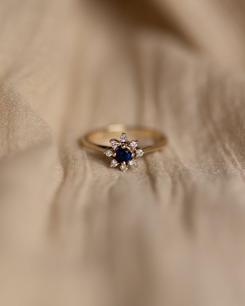 Henrietta Vintage 9ct Gold Sapphire & Diamond Cluster Ring