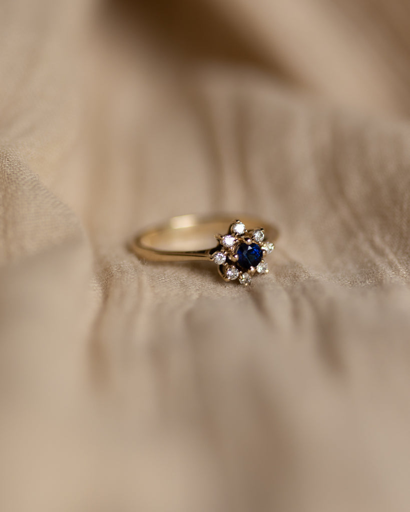 Henrietta Vintage 9ct Gold Sapphire & Diamond Cluster Ring
