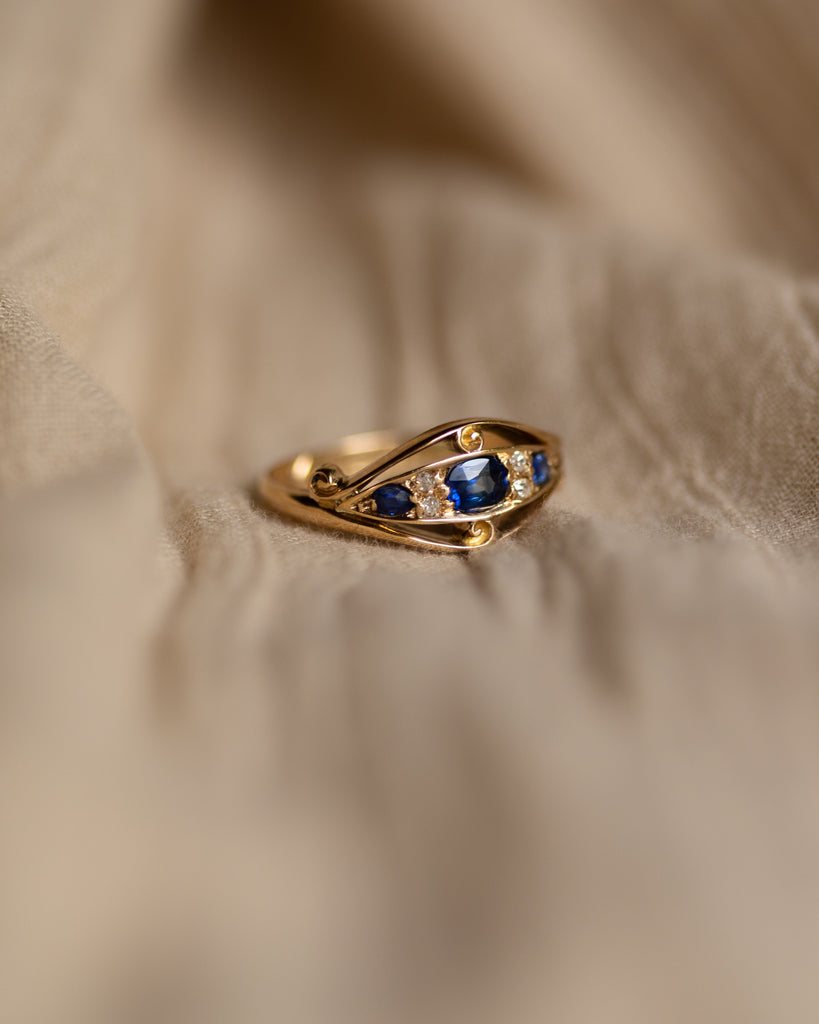 Cressida 1916 Antique 18ct Gold Sapphire & Diamond Seven Stone Ring
