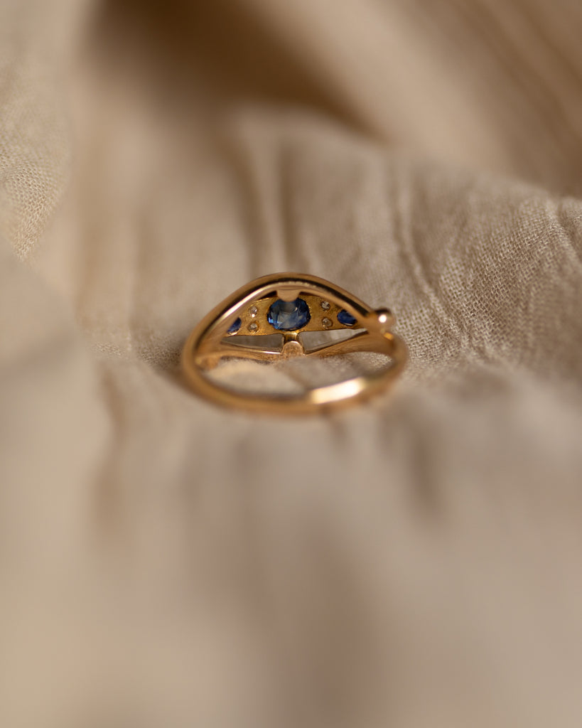 Cressida 1916 Antique 18ct Gold Sapphire & Diamond Seven Stone Ring