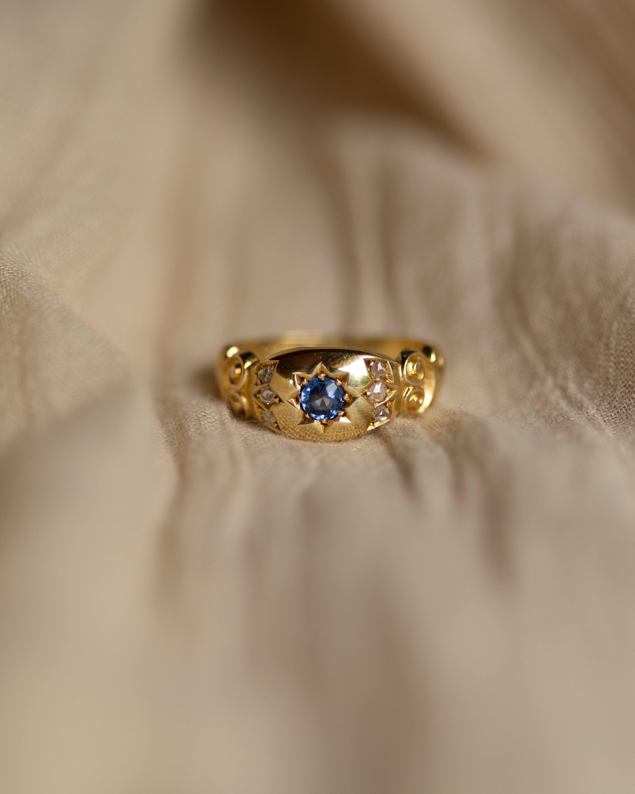 Dahlia 1898 Antique 15ct Gold Sapphire & Diamond Seven Stone Ring