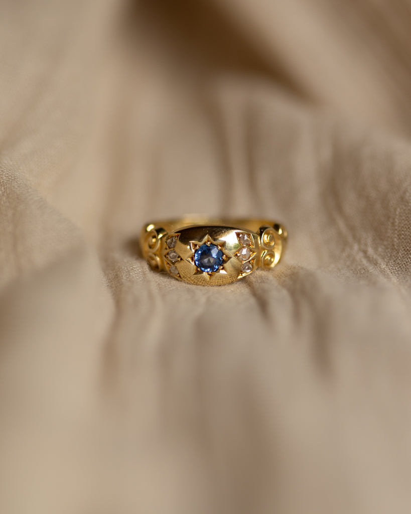 Dahlia 1898 Antique 15ct Gold Sapphire & Diamond Seven Stone Ring