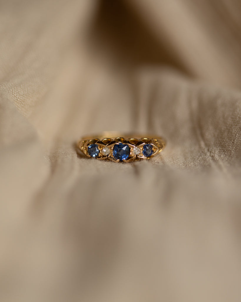 Marlie 1902 Edwardian Antique 18ct Gold Sapphire & Diamond Ring