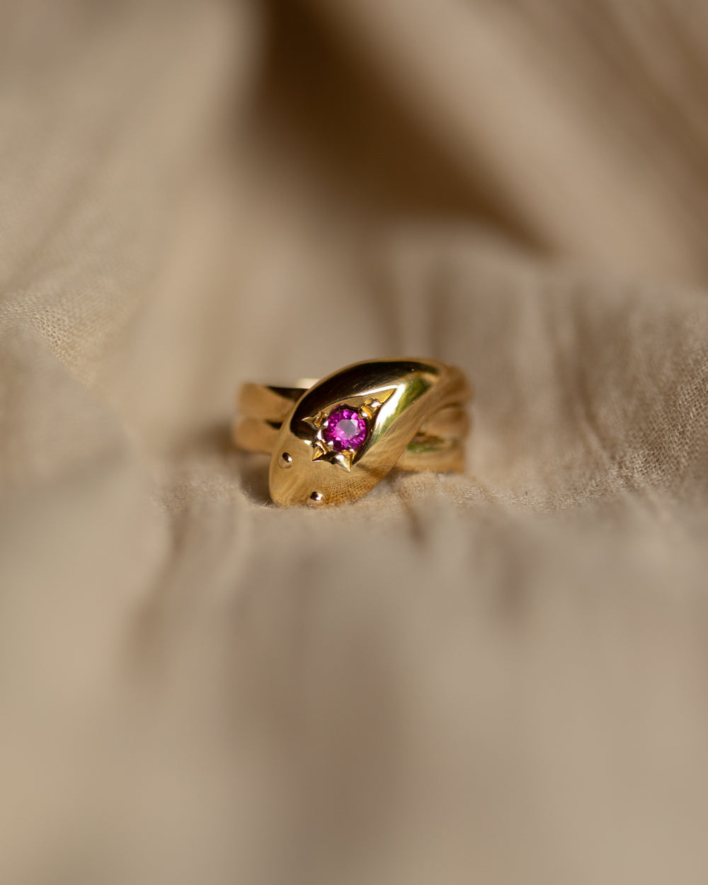 Clotilde 1913 Antique 18ct Gold Ruby Snake Ring