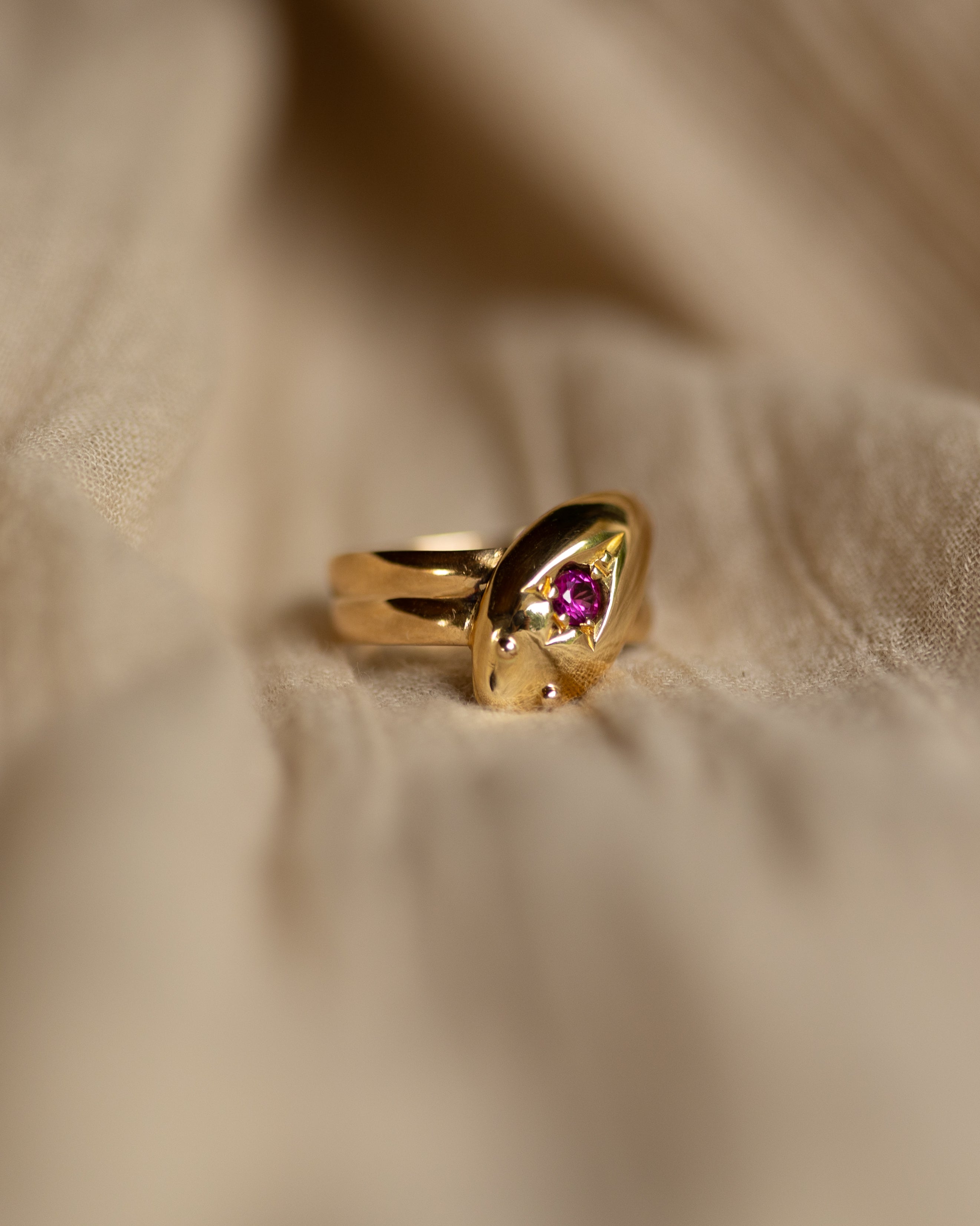 Clotilde 1913 Antique 18ct Gold Ruby Snake Ring