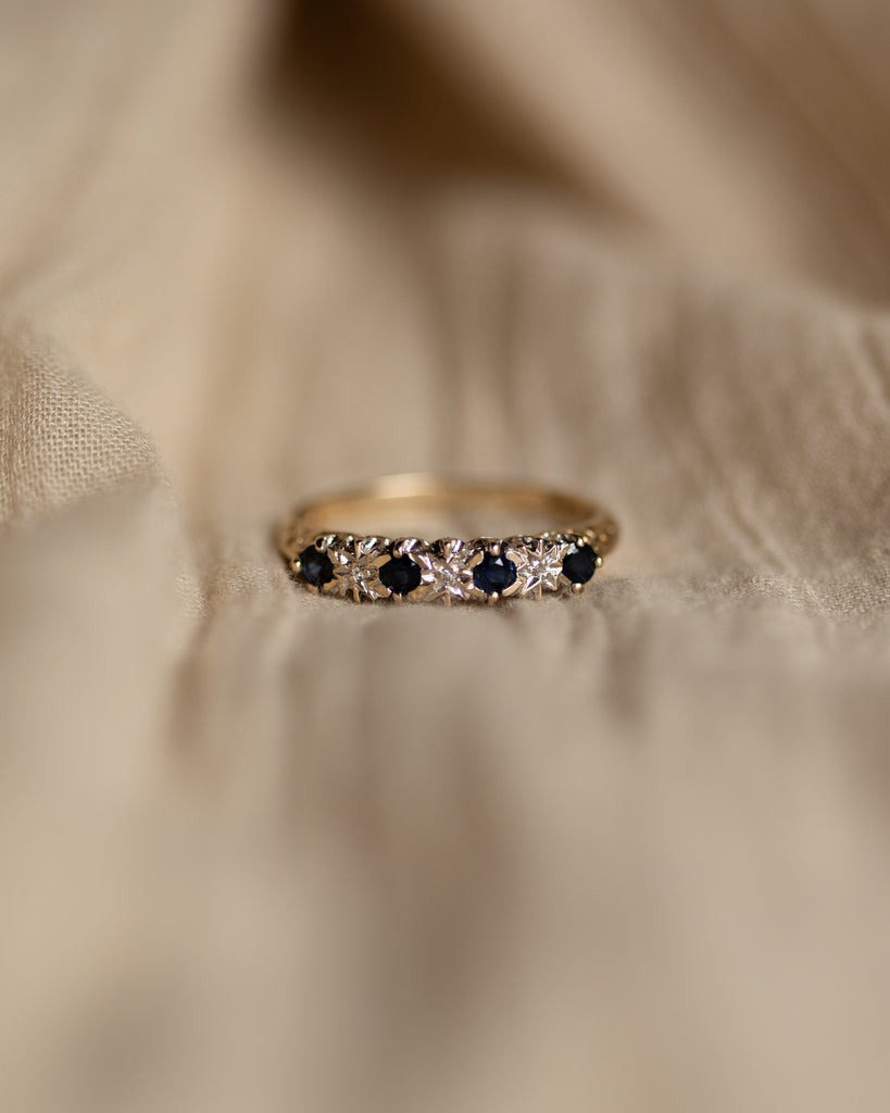 Thea 1990 Vintage 9ct Gold Sapphire & Diamond Half Eternity Ring