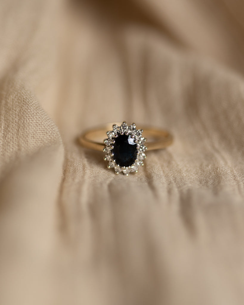 Clover 1990 Vintage 9ct Gold Sapphire & Diamond Cluster Ring