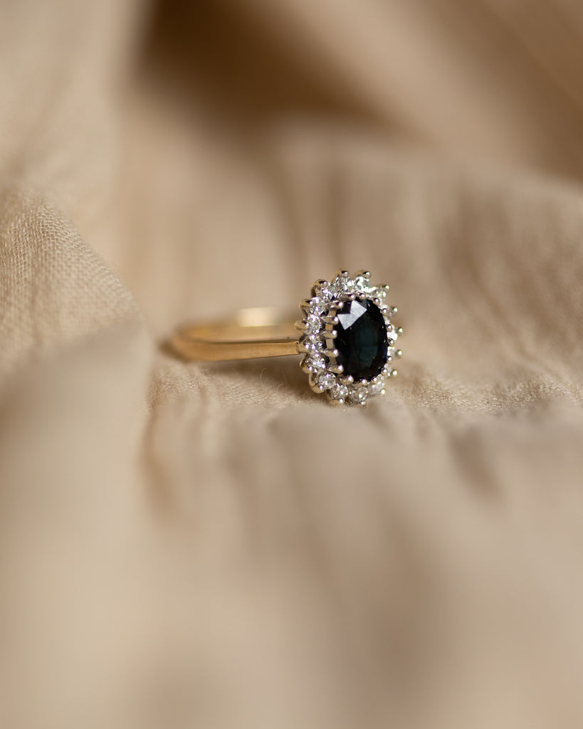 Clover 1990 Vintage 9ct Gold Sapphire & Diamond Cluster Ring