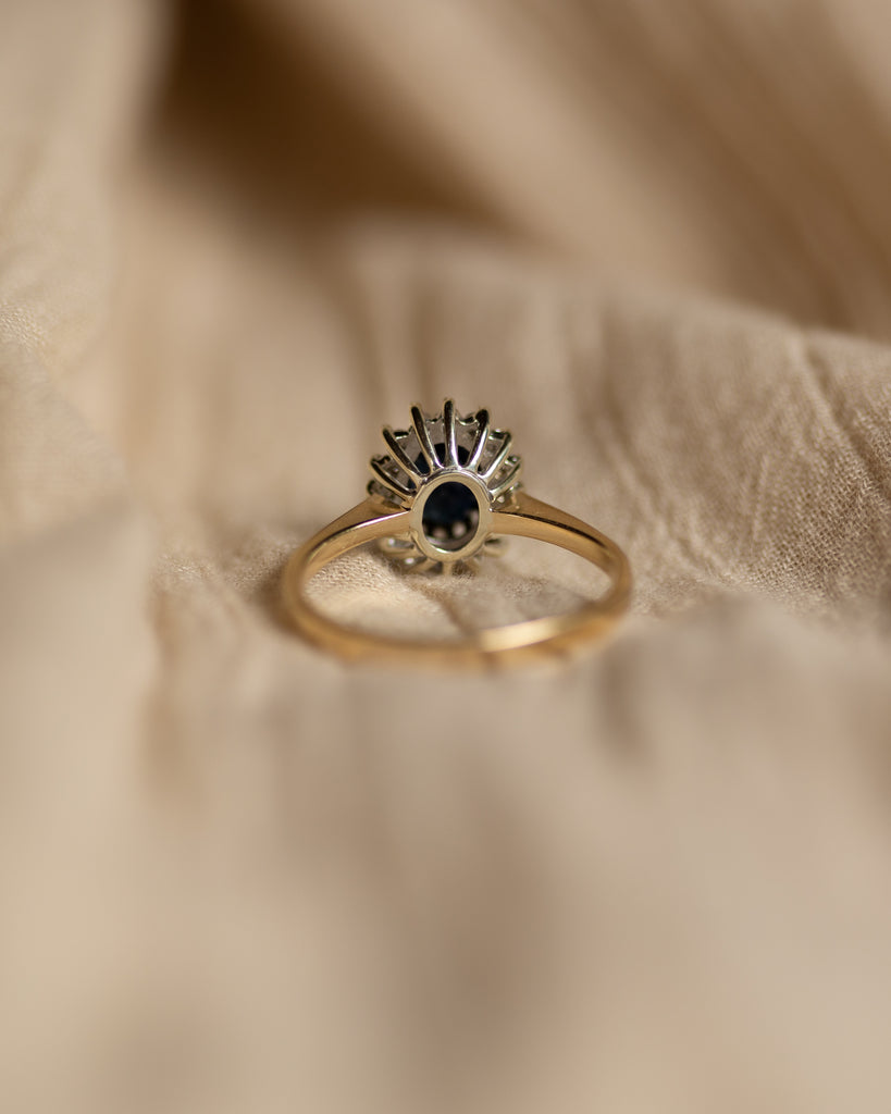 Clover 1990 Vintage 9ct Gold Sapphire & Diamond Cluster Ring